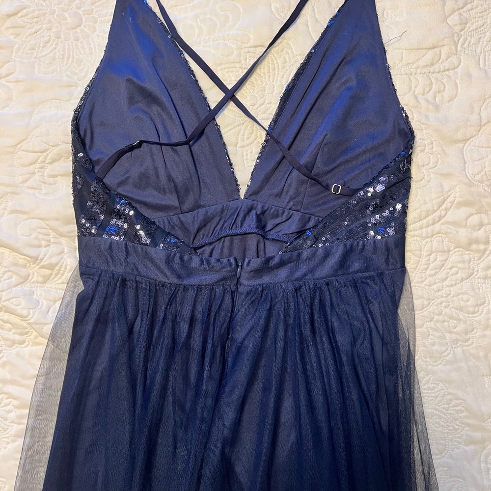 Formal Long Sequence & Mesh Overlay Gown - Navy B… - image 4